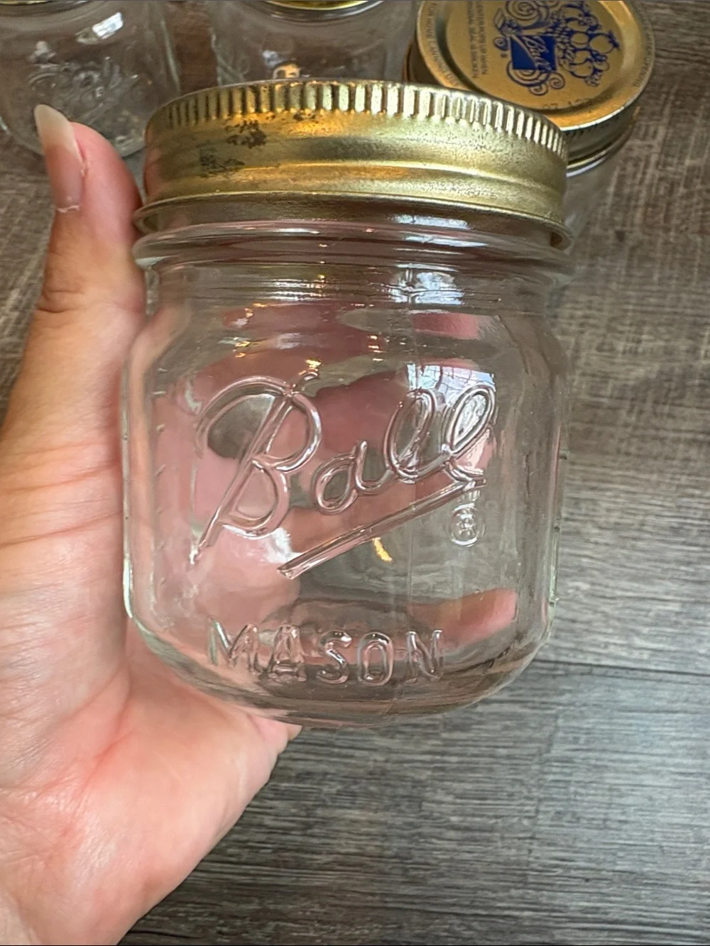 Vintage Ball Jar Glass “Half Pint” Mason Jar with Lid 90s Set of 4 READ